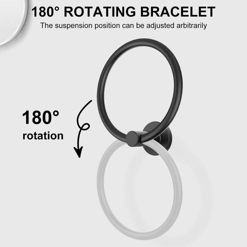 Wudkey (4 Pack) Round Towel Ring in Matte Black, Stainless Steel Wall Mounted Hand Towel Holder, Bathroom Kitchen Towel Hanger (3)