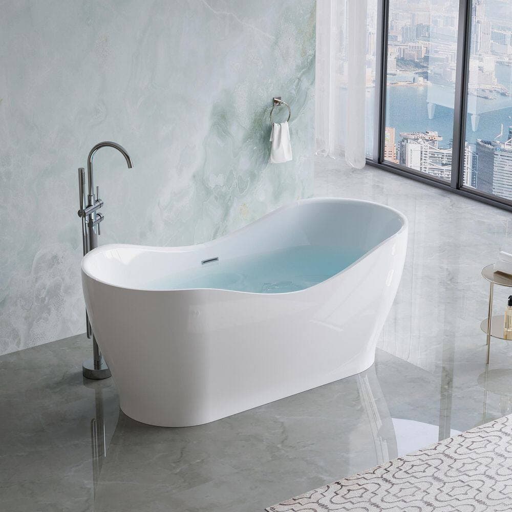 WELLFOR Velis 67 in. x 31.5 in. Freestanding Soaking Bathtub 100% Pure Virgin Acrylic in Glossy White, Drain/Overflow Included (2)