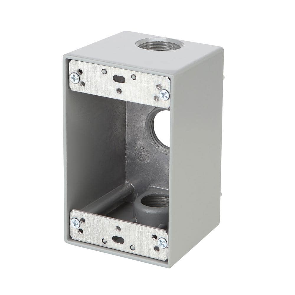 Commercial Electric 1-Gang Deep Metallic Weatherproof Outlet Box with (3) 3/4 in. Holes, Gray (3)