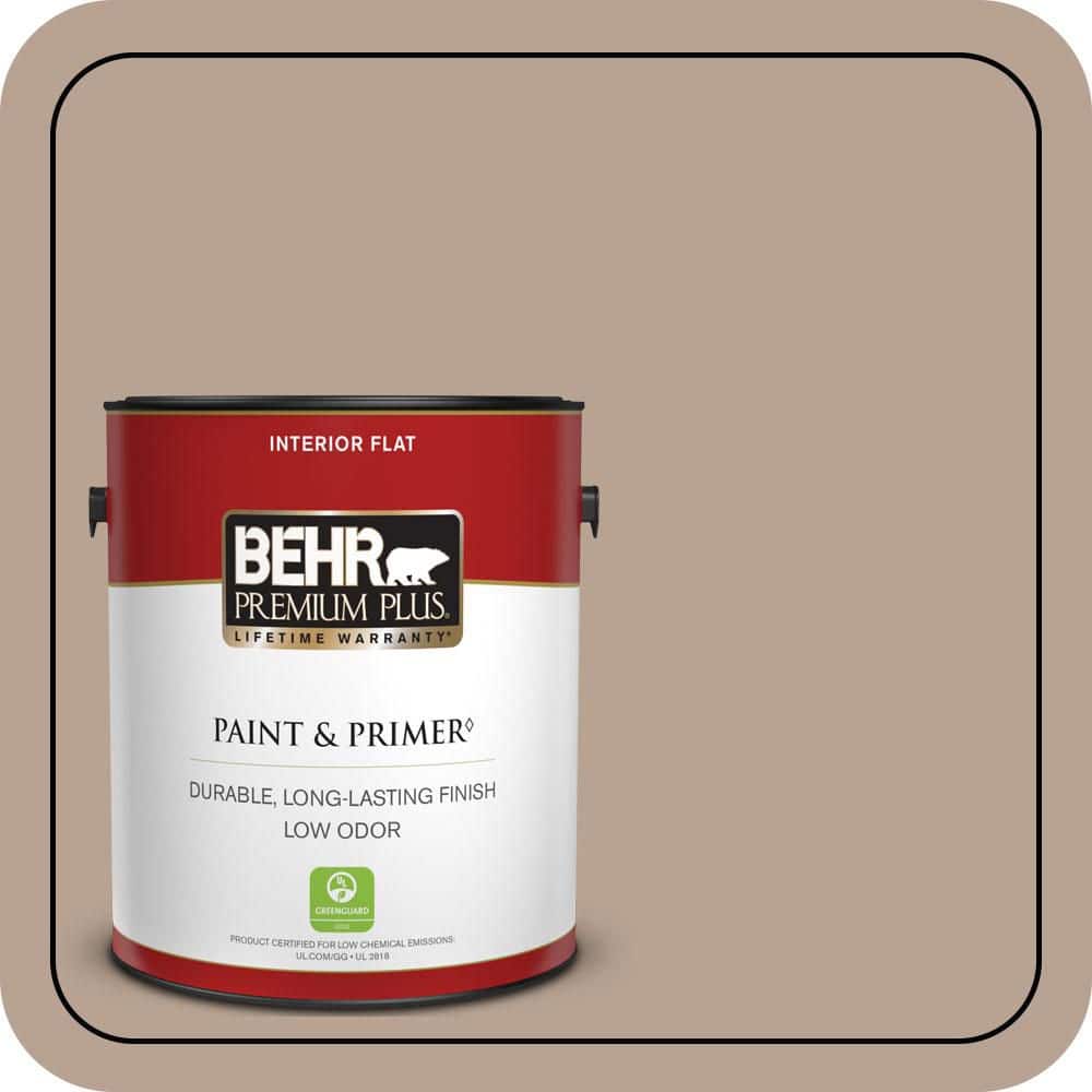 BEHR PREMIUM PLUS 1 gal. #N190-4 Rugged Tan Flat Low Odor Interior Paint & Primer (1)
