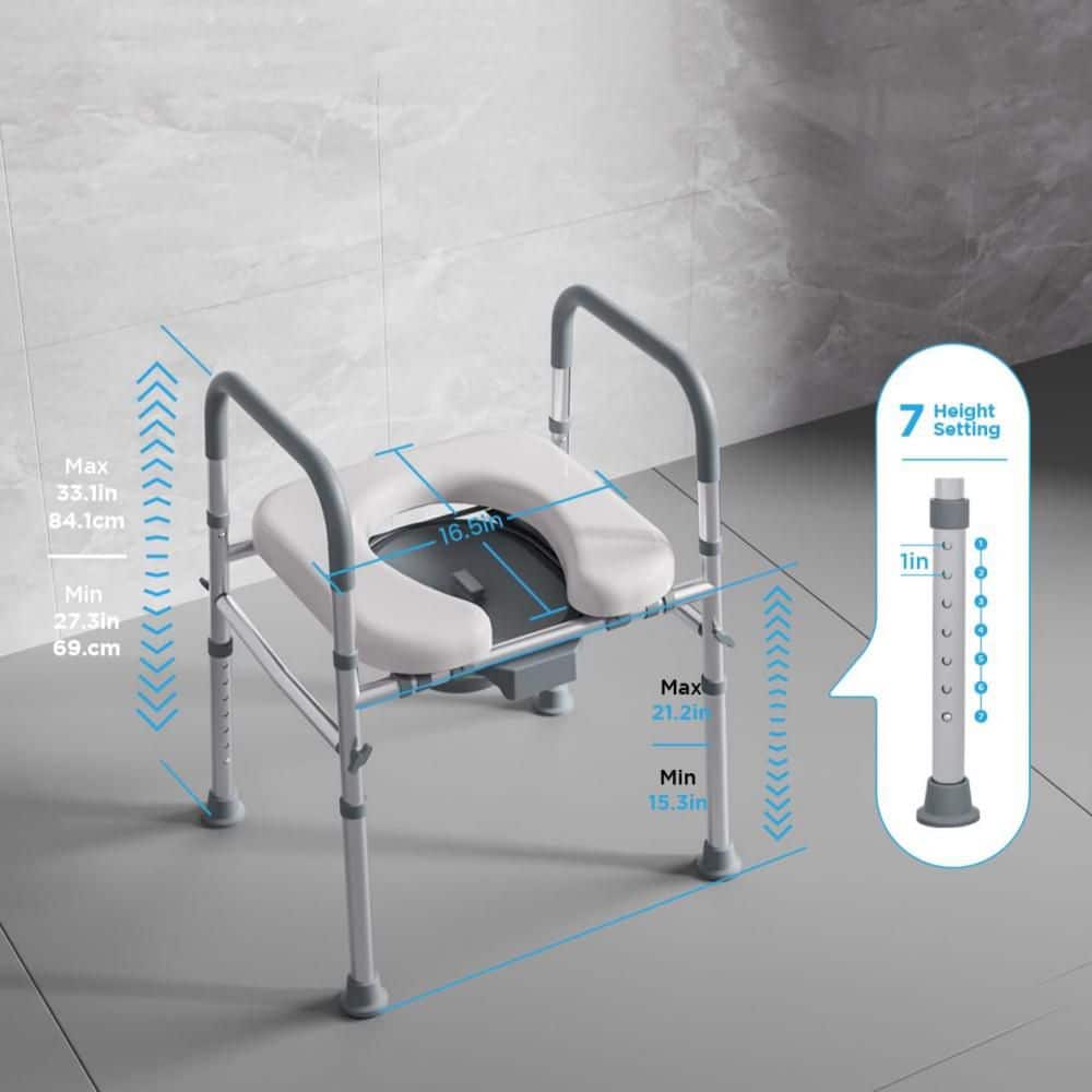 Wudkey Bedside Commode for Seniors, Adjustable Height Bedside Toilet with Soft Seat Plate, Portable Toilet Seat with Handles (2)
