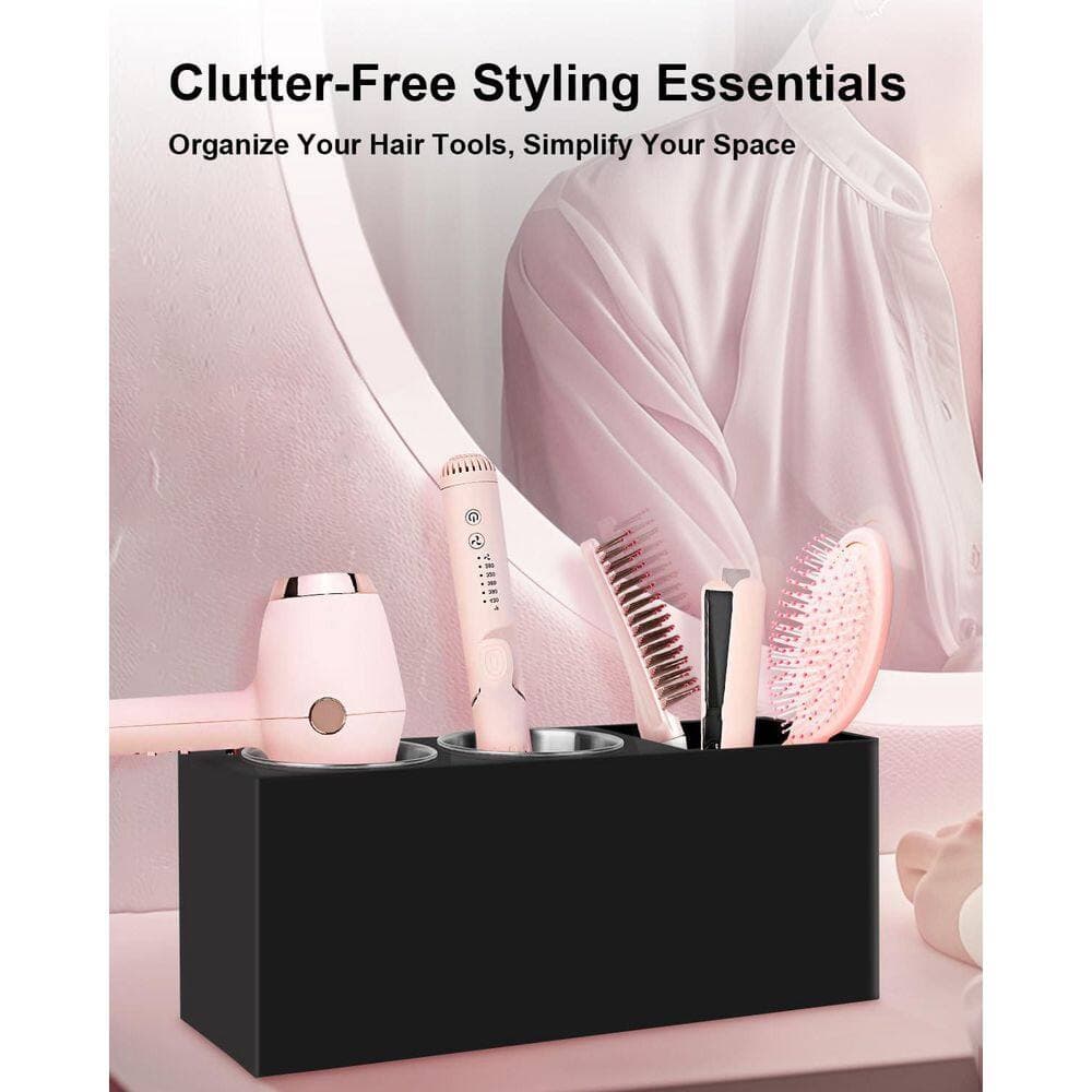 Wudkey Acrylic Hair Tool Organizer in Black, Hair Dryer Holder with Heatproof Steel Cups for Curling Iron and Hair Brushes (2)