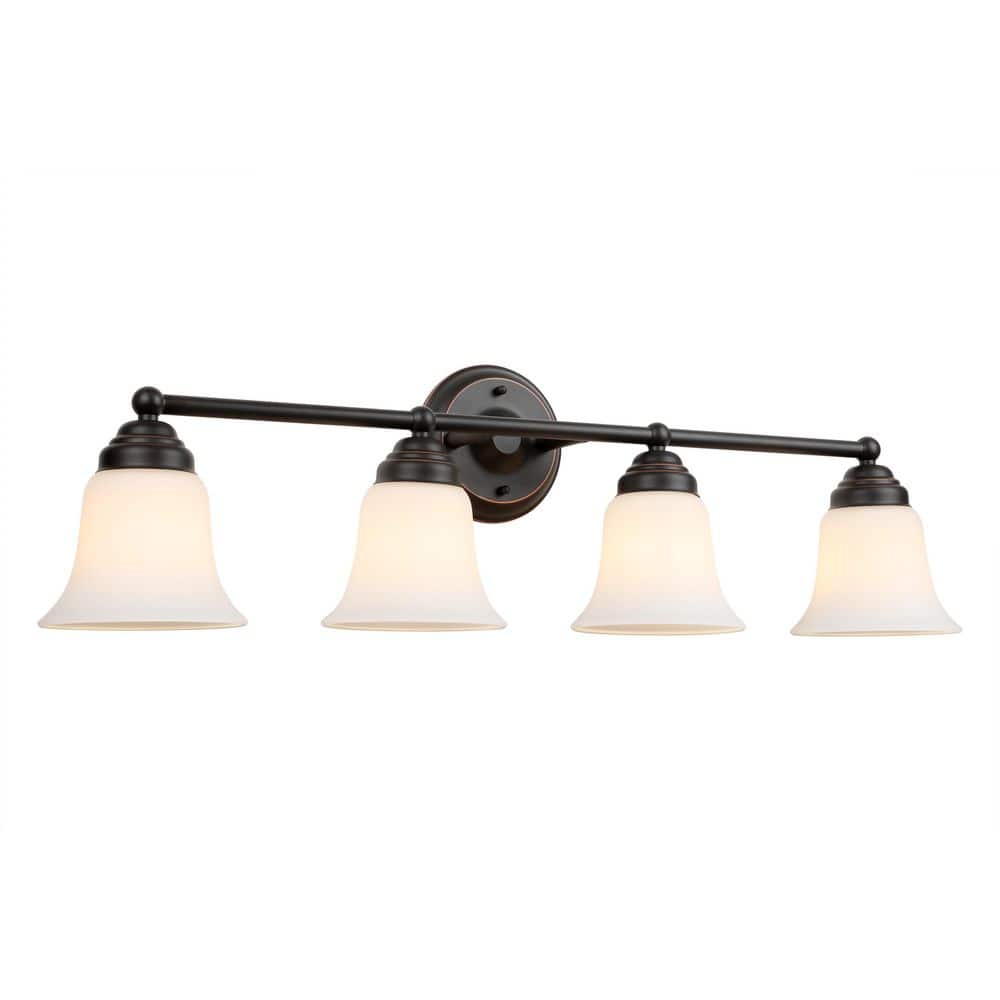 Hampton Bay Ashhurst 32.75 in. 4-Light Oil-Rubbed Bronze Bathroom Vanity Light with Frosted Glass Shades (3)