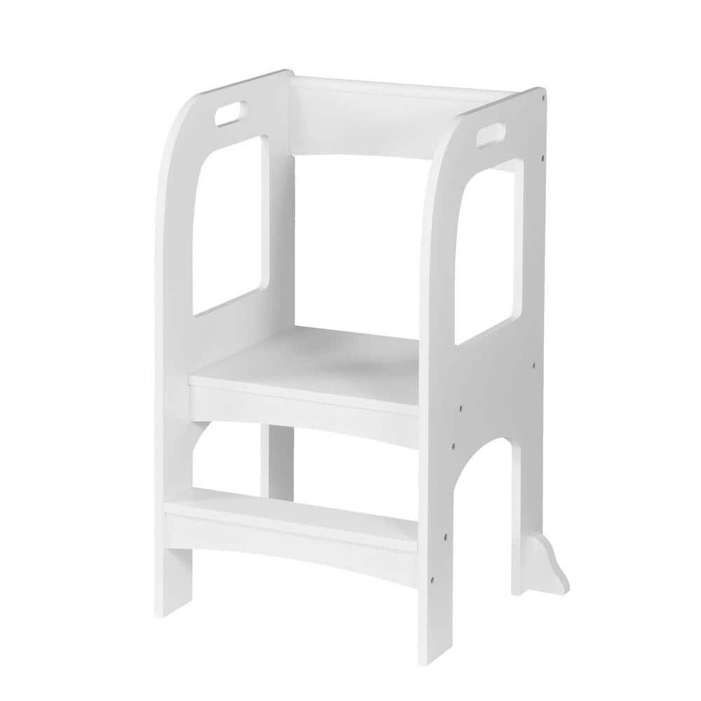 Miscool Avex White 2-Step 1.5 ft. Reach Height MDF Kids Standing Tower Step Stool with 50 lb. Load Capacity