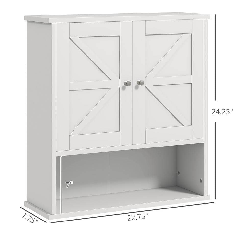 Tileon 22.75 in. W x 7.75 in. D x 24.25 in. H Bathroom Storage Wall Cabinet with Open Shelf and Adjustable Shelf in White (3)
