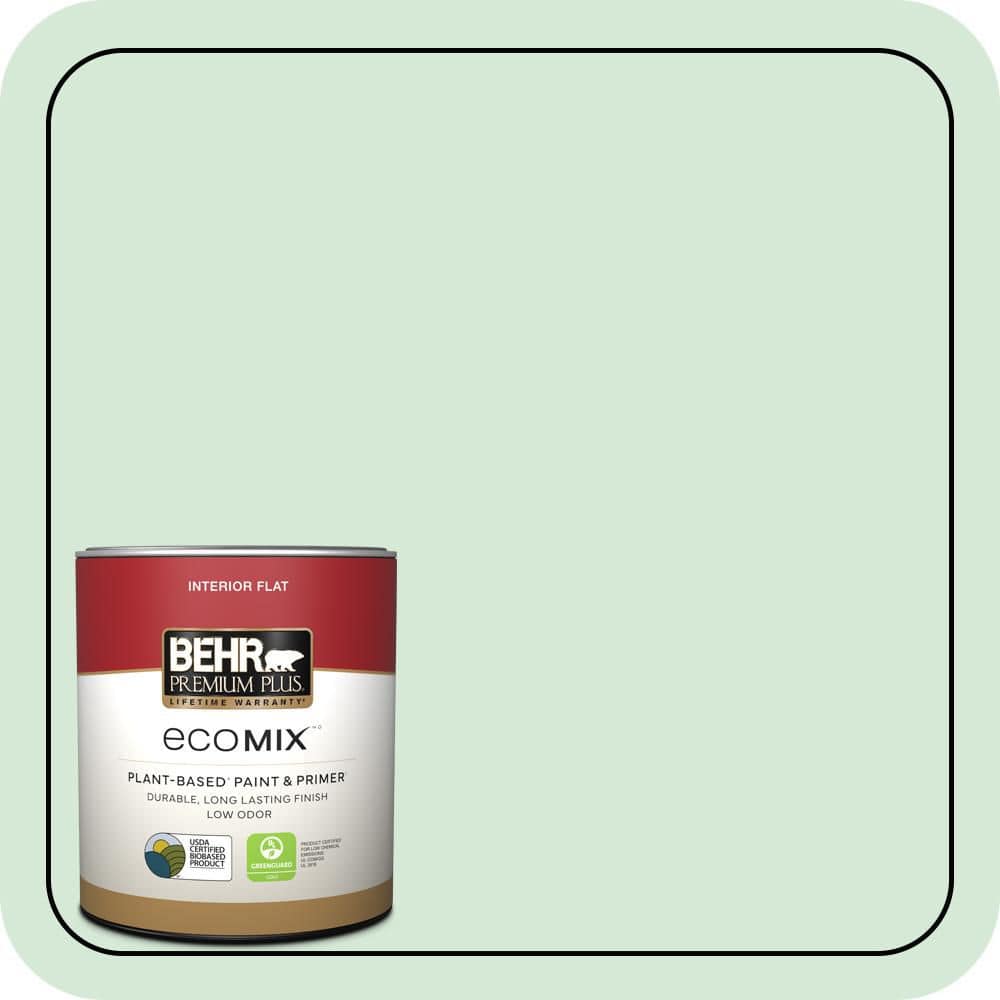 BEHR PREMIUM PLUS 1 qt. #M410-1 Jade Mist Flat EcoMix Plant-Based Interior Paint & Primer (1)
