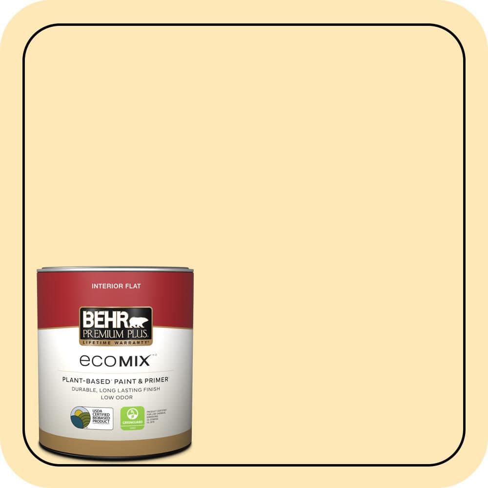 BEHR PREMIUM PLUS 1 qt. #320A-3 Cornsilk Flat EcoMix Plant-Based Interior Paint & Primer (1)