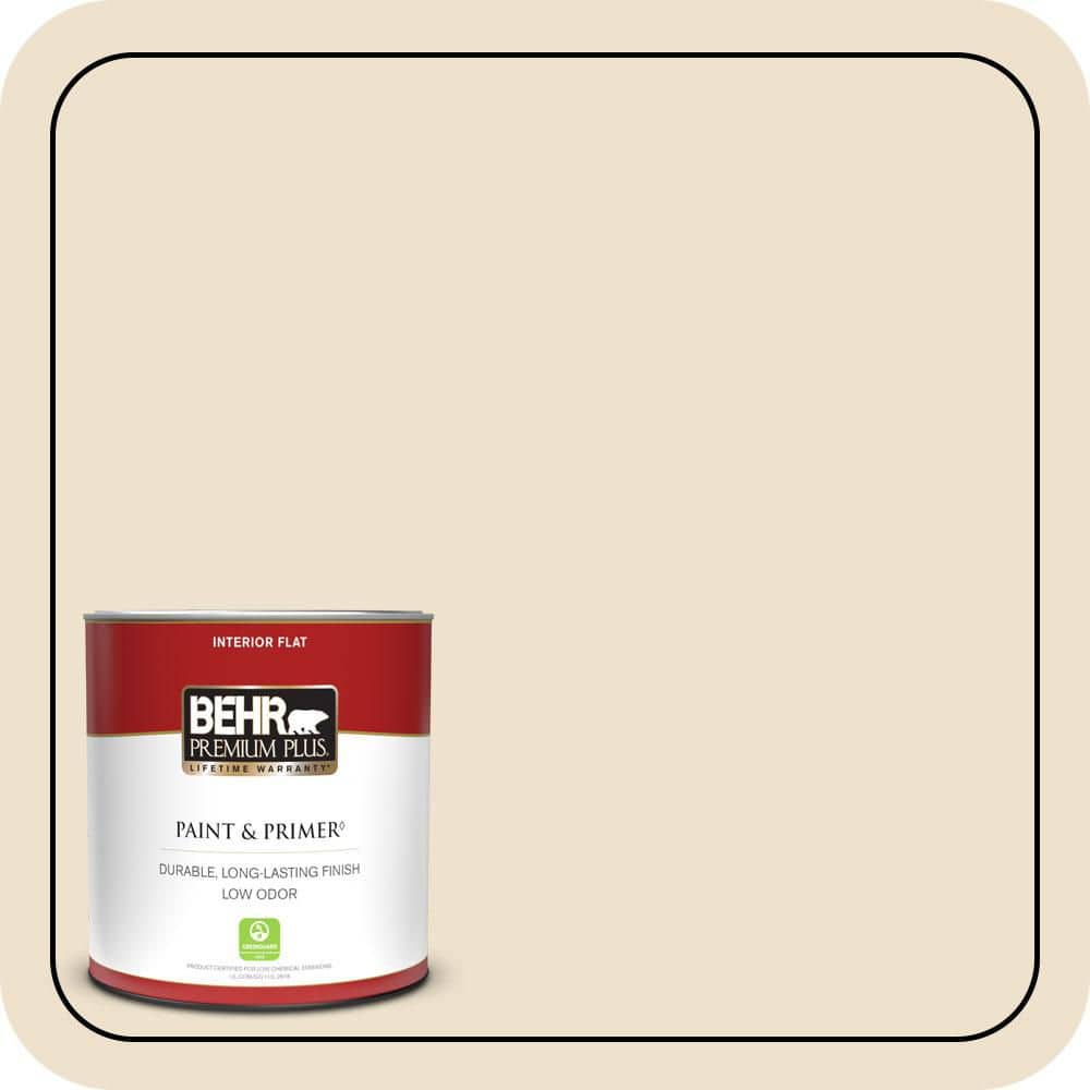 BEHR PREMIUM PLUS 1 qt. #QE-17 Ivory Stone Flat Low Odor Interior Paint & Primer