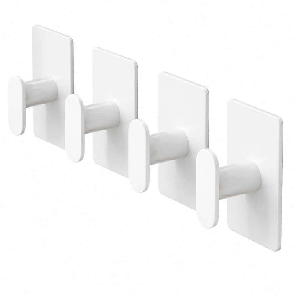Unbranded White J-Hook Hook Type 4-Pack Metal Self-Adhesive Wall Robe Hook Towel Hook for Bathroom Shower Kitchen RV Dorm (1)
