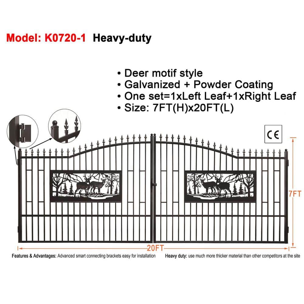 Noble House Whitaker 20 ft. x 7 ft. Black Heavy-Duty Steel Bi-Parting Entrance Driveway Gate (2)
