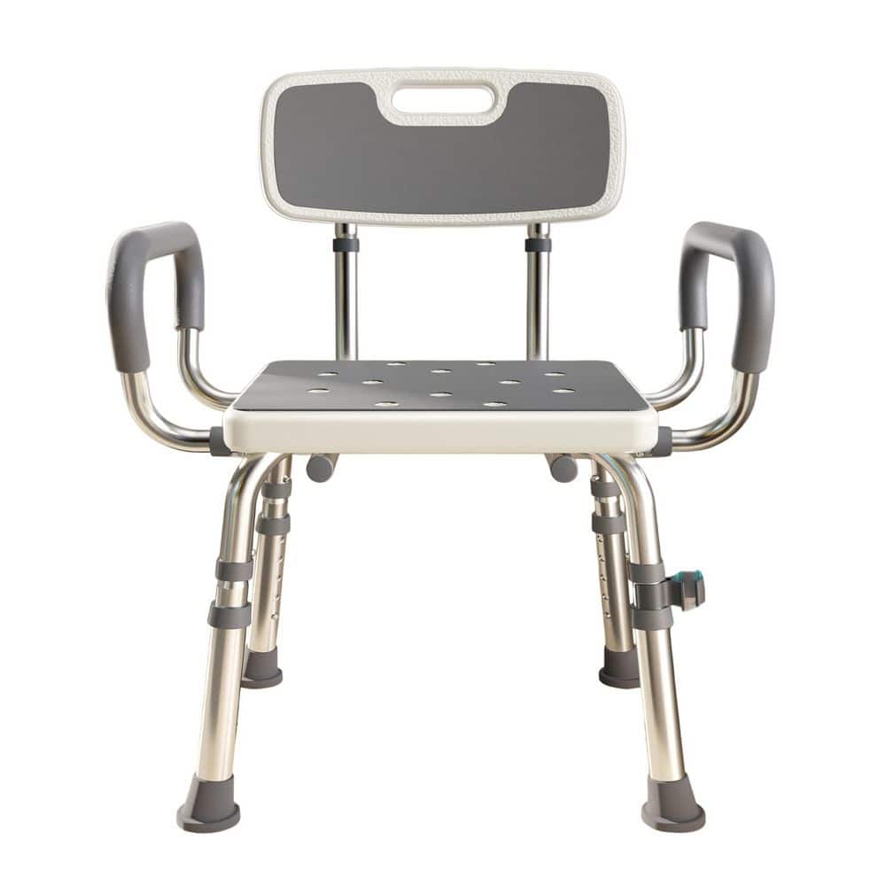 Wudkey 15.7 in. W Aluminum Shower Chair with Arms and Back in White, 500 lbs. Load, Adjustable Height Seat with Thickened Frame (1)