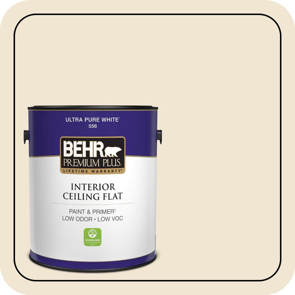 BEHR PREMIUM PLUS 1 gal. #BWC-16 Ancient Ivory Ceiling Flat Interior Paint & Primer (1)