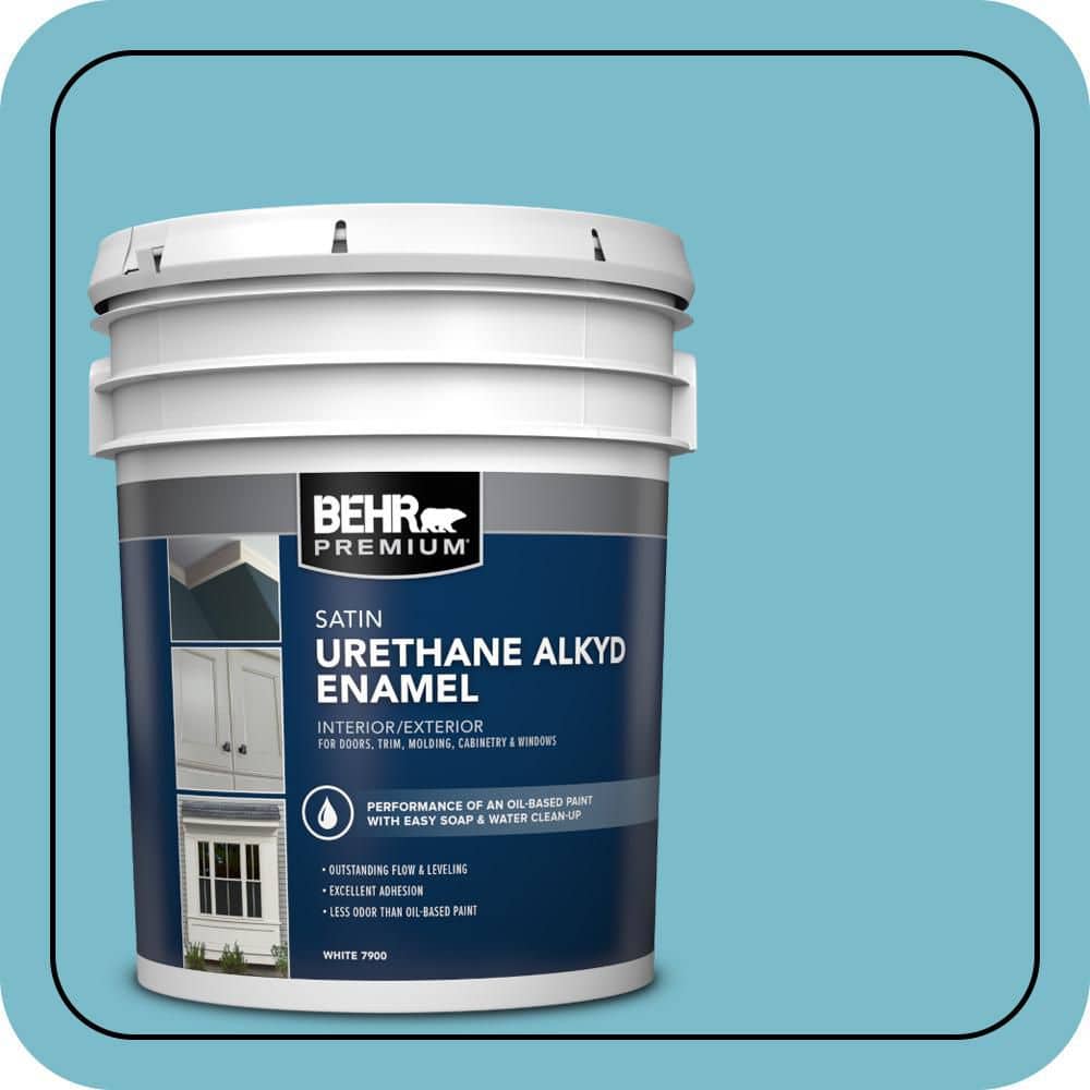 BEHR PREMIUM 5 gal. #M470-4 Azure Lake Urethane Alkyd Satin Enamel Interior/Exterior Paint