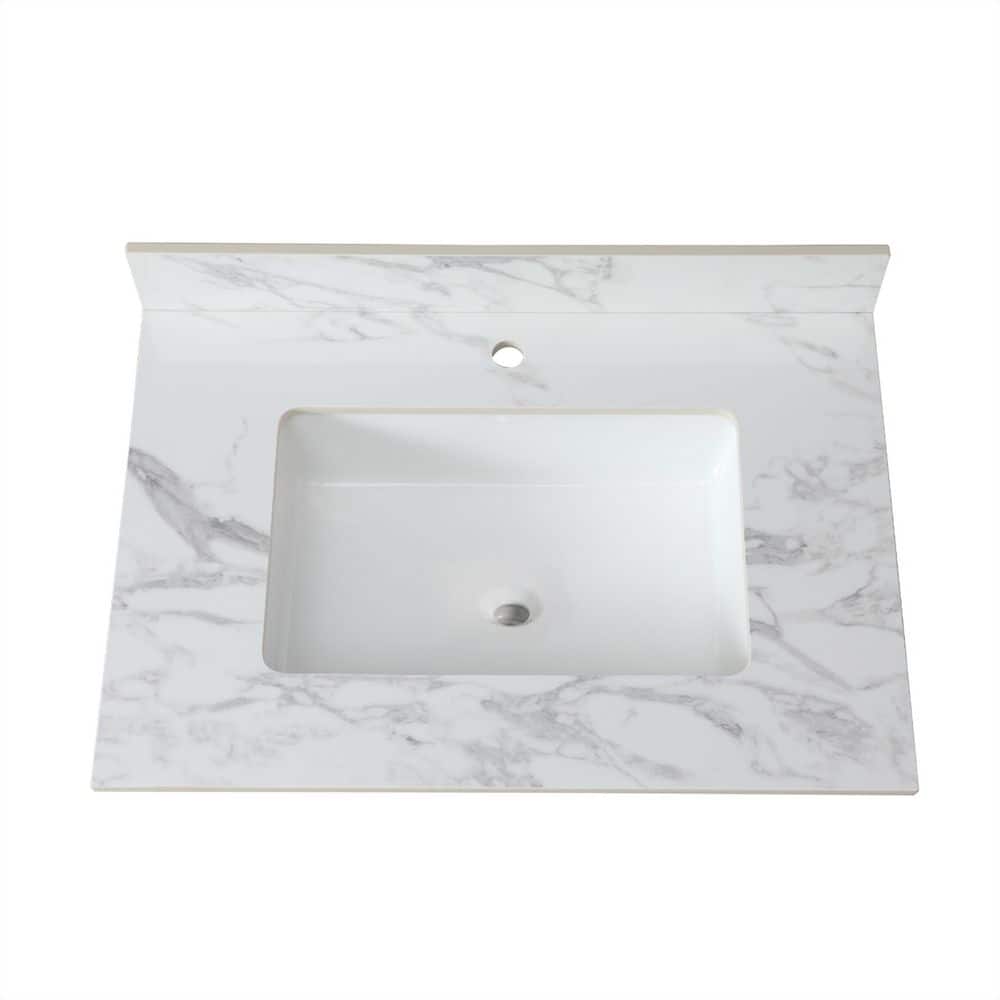 Boosicavelly 31 in. Undermount Rectangular Bathroom Sink with Backsplash in White Sintered Stone (1)