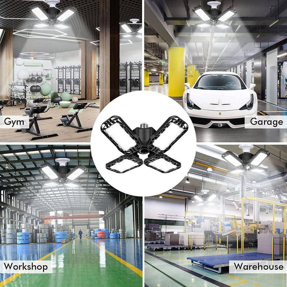 Lukyamzn 120 W 12000-Lumens Adjustable LED Garage Ceiling Light 4-Pack Black E26/E27 Base Deformable Fixture for Workshop Attic (2)