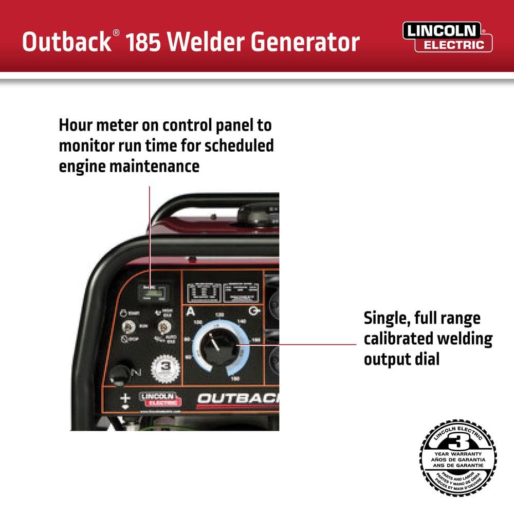 Lincoln Electric 185 Amp Outback 185 Engine Driven DC Stick Welder, 5.7 kW Peak Generator (Kohler) (2)