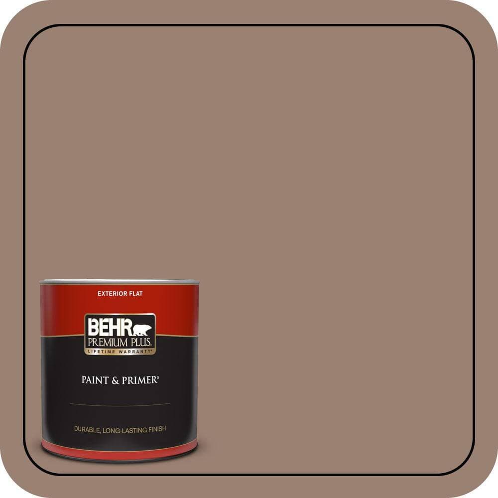 BEHR PREMIUM PLUS 1 qt. #N190-5 Frontier Brown Flat Exterior Paint & Primer