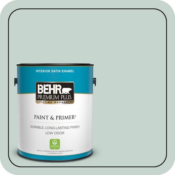 BEHR PREMIUM PLUS 1 gal. #N430-2 Natures Reflection Satin Enamel Low Odor Interior Paint & Primer (2)