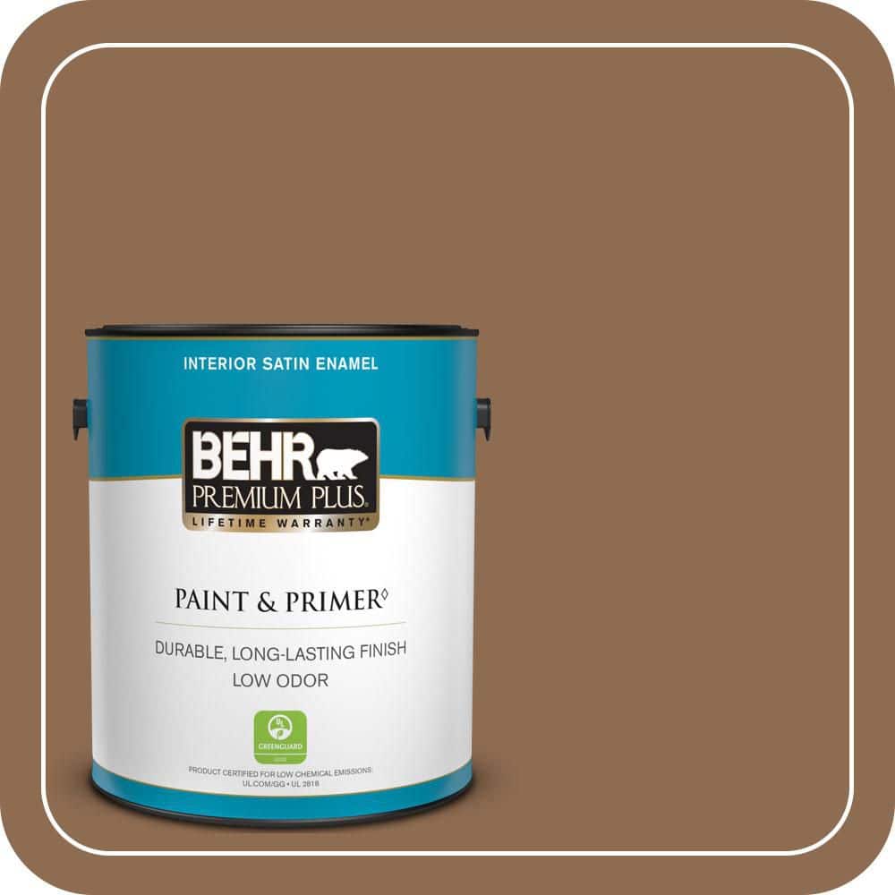 BEHR PREMIUM PLUS 1 gal. #N250-6 Split Rail Satin Enamel Low Odor Interior Paint & Primer