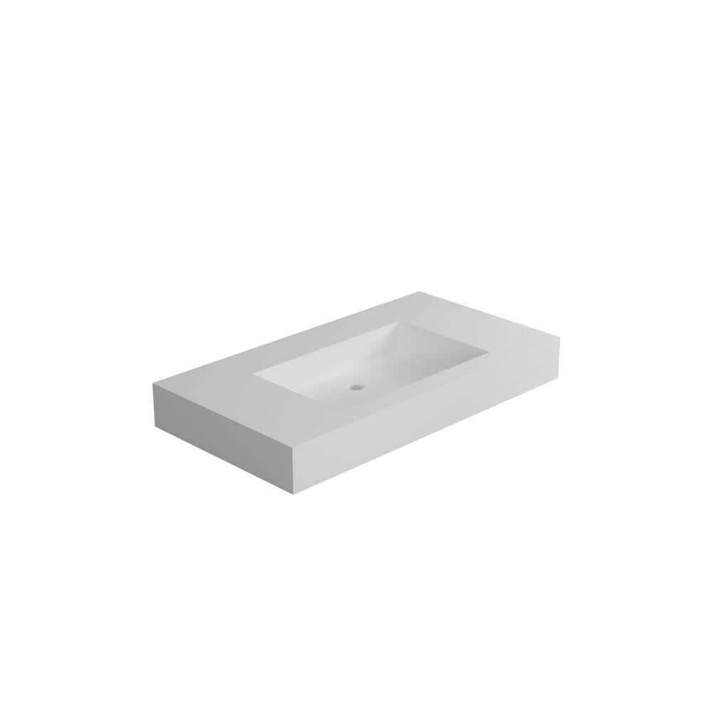 YSQCAR 35.43 in Wall-Mounted Rectangular Bathroom Sink in White Solid Surface (3)