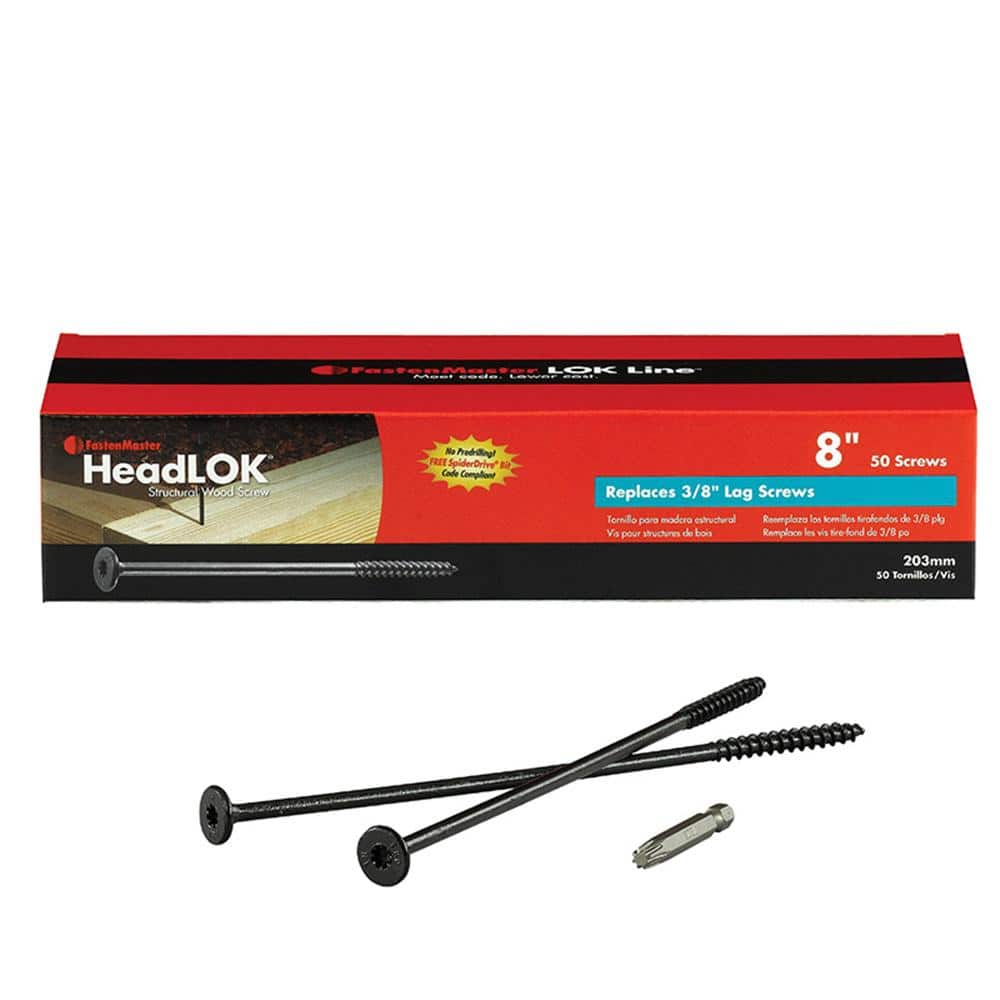 FastenMaster 8 in. HeadLOK Structural Wood Screws Flat Head Wood Screws, Black (50-Pack) (1)
