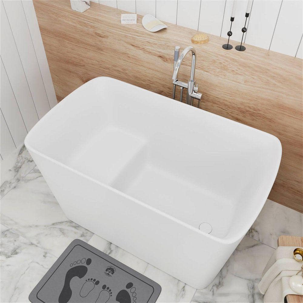 GIVING TREE Kyoto 47 in. x 27.5 in. Stone Resin Japanese Soaking Bathtub with Reversible Drain and Built-in Seat in Matte White (1)