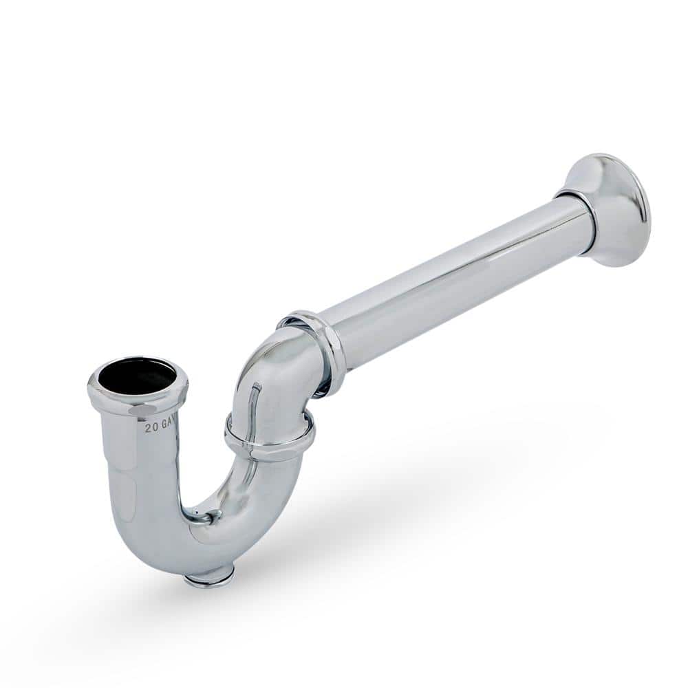 PLUMBFLEX 1-1/2 in. Utility/ Milwaukee P-Trap with Drain Plug for Tubular Drain Applications, 17GA Chrome Plated Brass (1)
