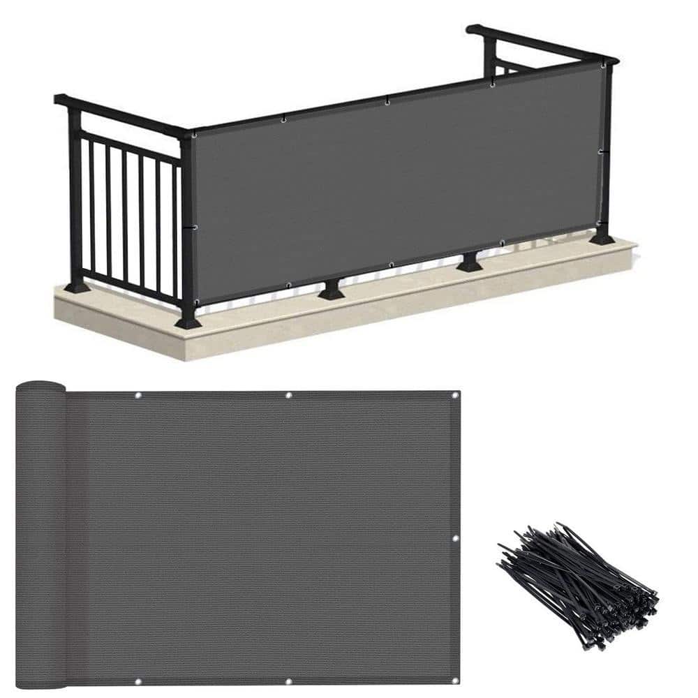Angel Sar 3 x 10 ft. Charcoal Balcony Privacy Screen Fence Cover for Deck, Patio, Backyard, Outdoor Pool, Porch, Railing