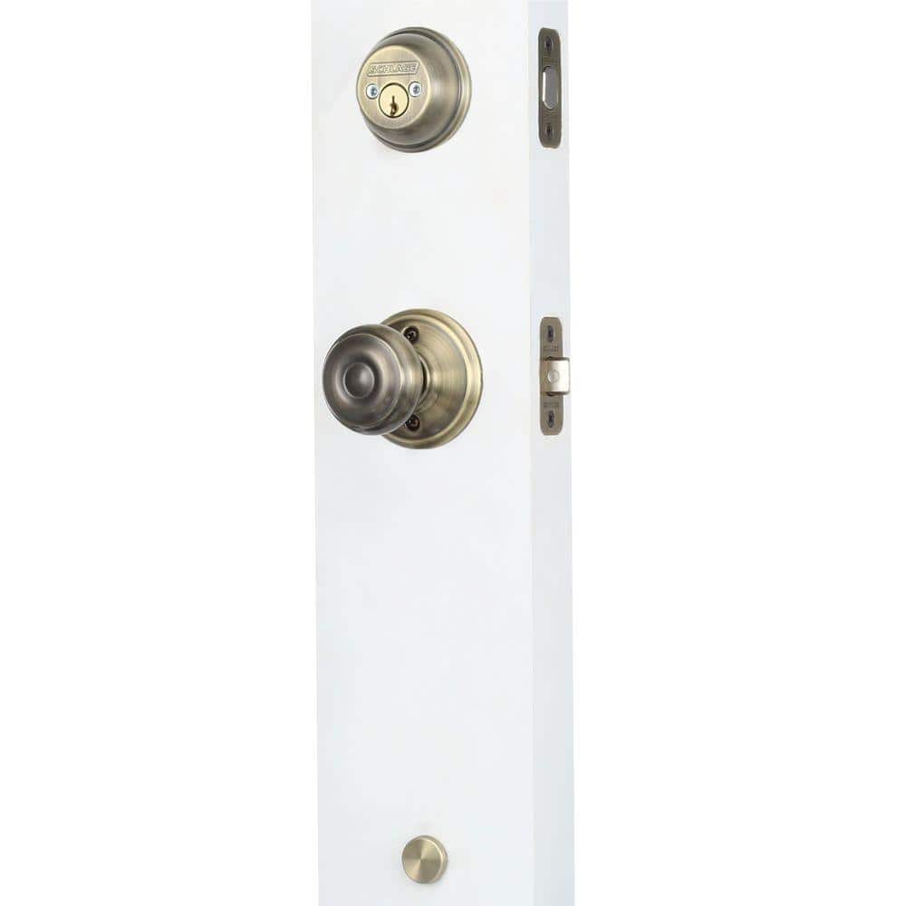 Schlage Plymouth Antique Brass Double Cylinder Door Handleset with Georgian Knob (3)