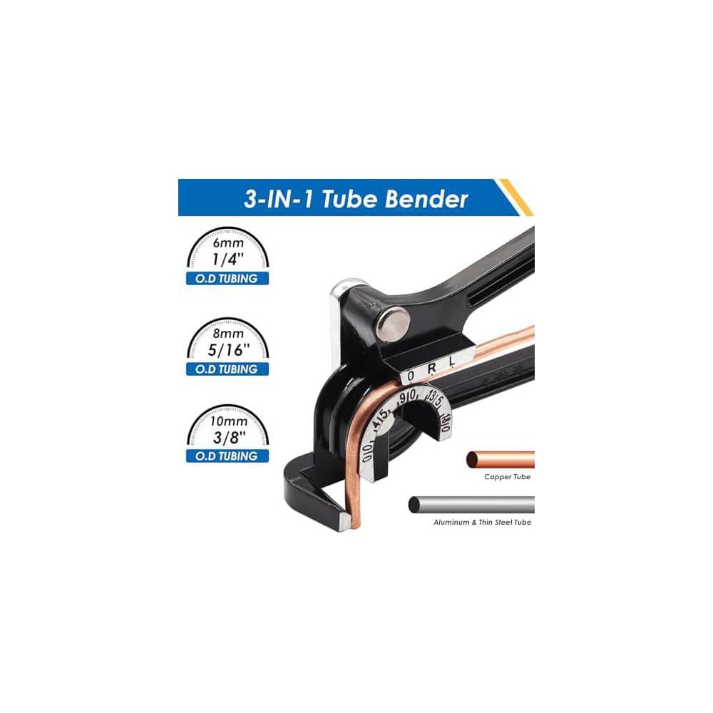 Yichuhaoxi 1/4 in. 5/16 in. 3/8 in. Tube Bender 180° 3-in-1 Manual Tubing Bender for Copper Brass Aluminum Pipes Black (3)