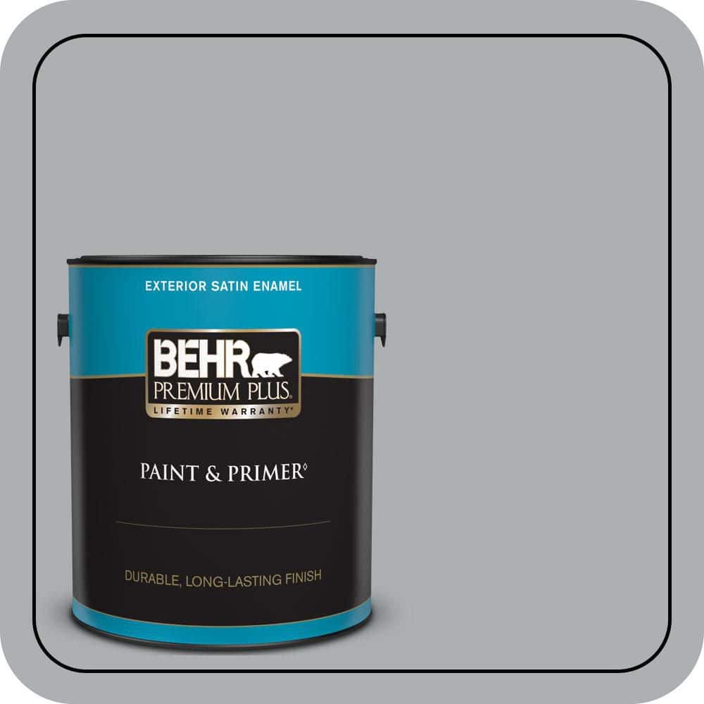 BEHR PREMIUM PLUS 1 gal. #N500-3 Tin Foil Satin Enamel Exterior Paint & Primer