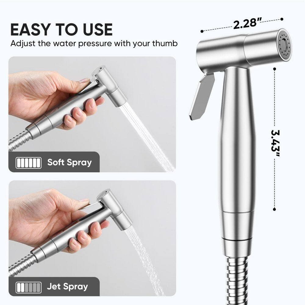 Wudkey Handheld Toilet Bidet Sprayer with Bidet Hose, Stainless Steel Bidet Faucet for Feminine Wash, Baby Wash, Brushed Nickel (3)