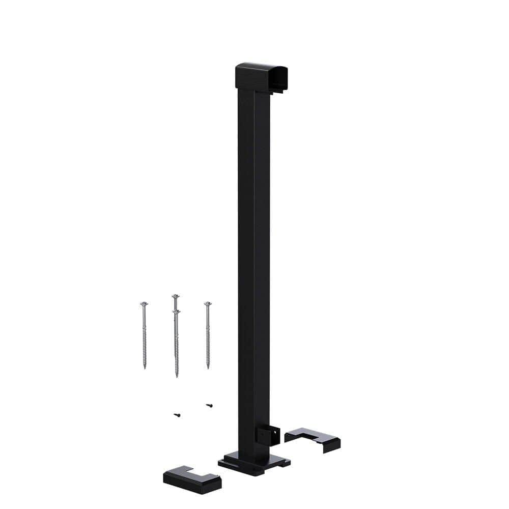 PEAK Aluminum Railing 42 in. H x 4 in. W Matte Black End Post Aluminum Deck Railing for 42 in. High System