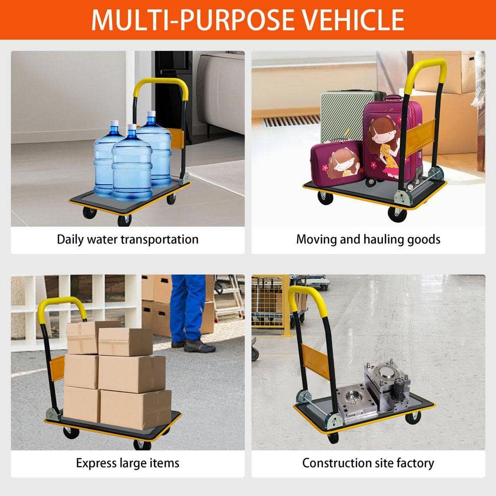 Huluwat Yellow 330 lb. Capacity Platform Hand Truck with 2-360° Swivel Wheels (2)