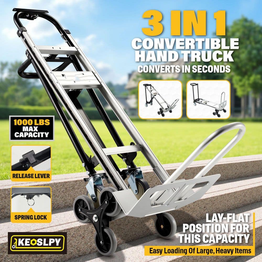 Afoxsos 3 in 1 Convertible Hand Truck 1000 lb. Capacity, Heavy Duty Aluminum Stair Climbing Cart with Wheels (2)