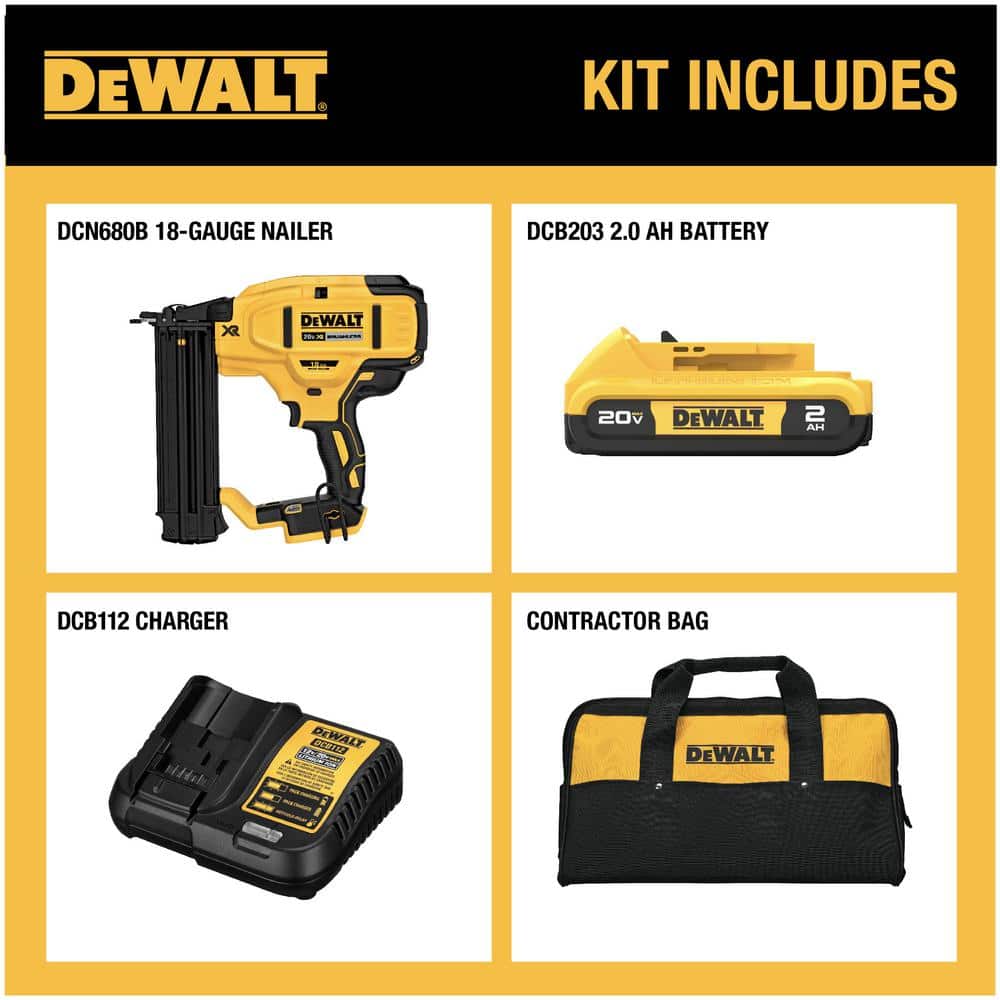 DEWALT 20V MAX XR Lithium-Ion 18-Gauge Cordless Brad Nailer Kit with 2 in. x 18-Gauge Metal Brad Nails (2500 per Pack) (3)