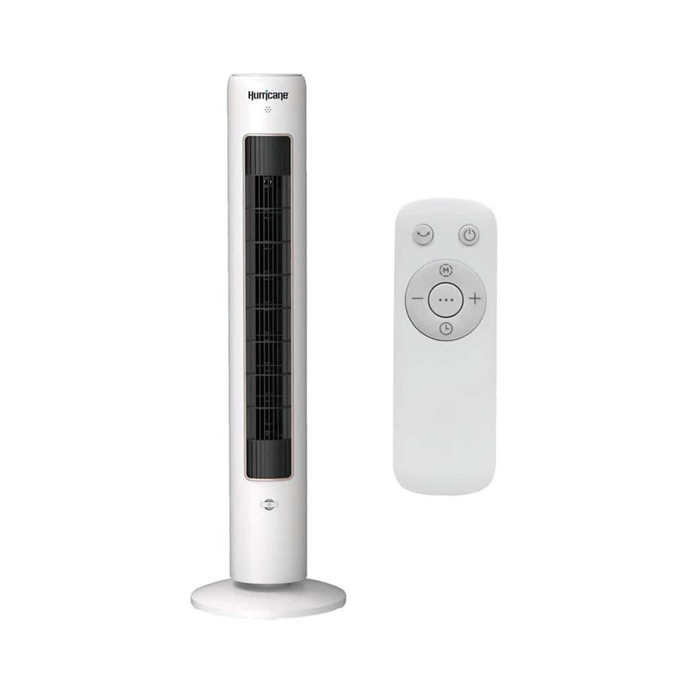 Hurricane 40 in. 3-Speed Triple Action Air Enhancing Tower Fan in White and Aromatherapy Diffuser with Remote Control