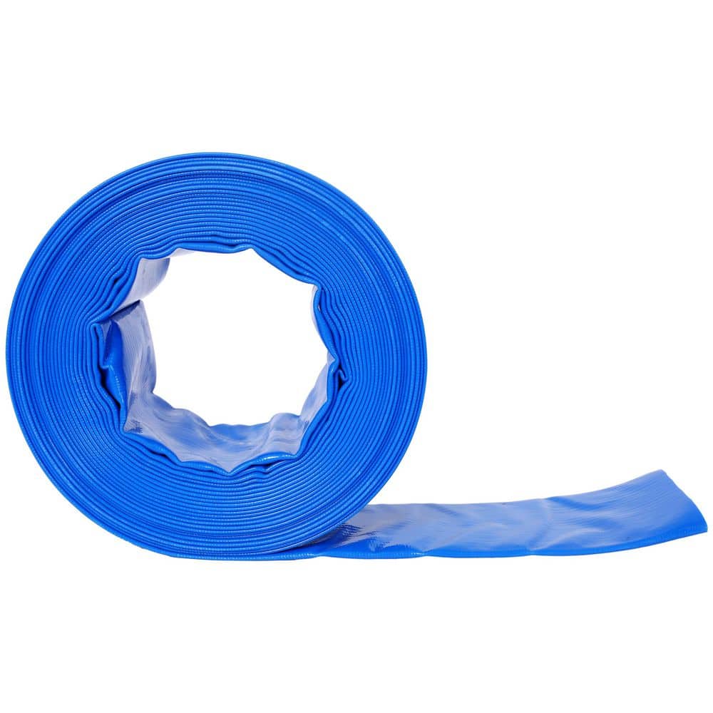 cadeninc Backwash Hose 3 in. x 50 ft. Heavy Duty Blue PVC Lay Flat Water Discharge Pump Hose with 2 Clamp for Pool Filter Pump (3)