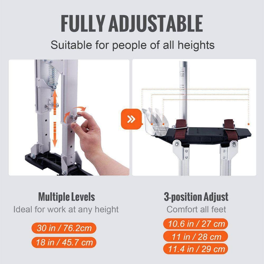 iminuo 18 in. 30 in. Drywall Stilts, Aluminum Tool Stilts Adjustable Painting Taping Silver (3)