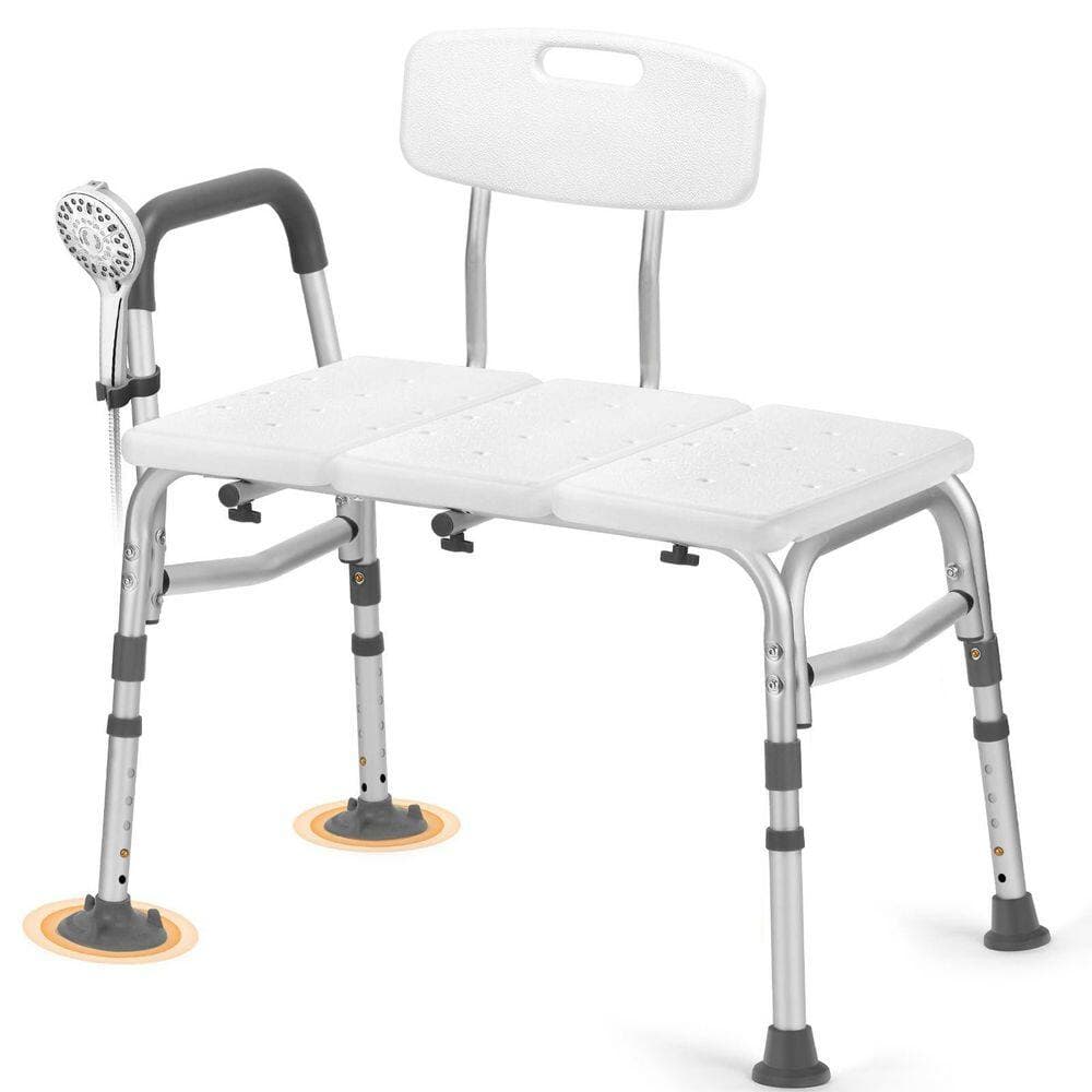 Wudkey Aluminum Tub Transfer Bench for Bathtub in White, Freestanding Shower Chair with Backrest and Armrest, Height Adjustable (2)