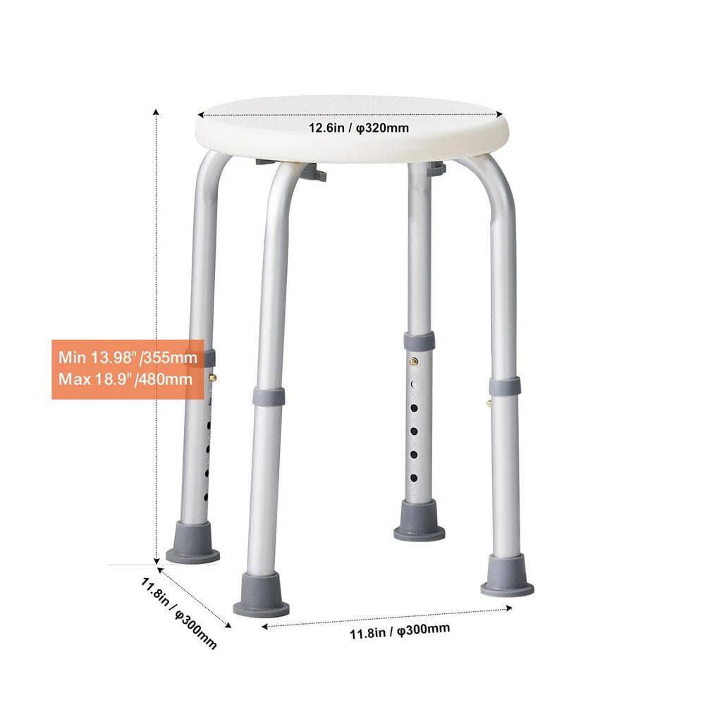 Unbranded Modern 11.8 in. W Freestanding Portable 6-Level Adjustable 300 lbs. Shower Stool, Aluminium Bath Seat in White (2)