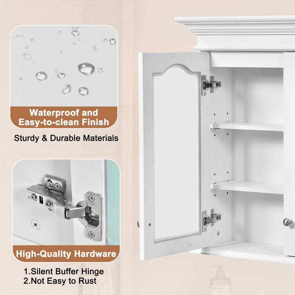 COWLOWN 40 in. W x 28 in. H White Wood Framed Rectangular Wall Mount Medicine Cabinet with Mirror (3)