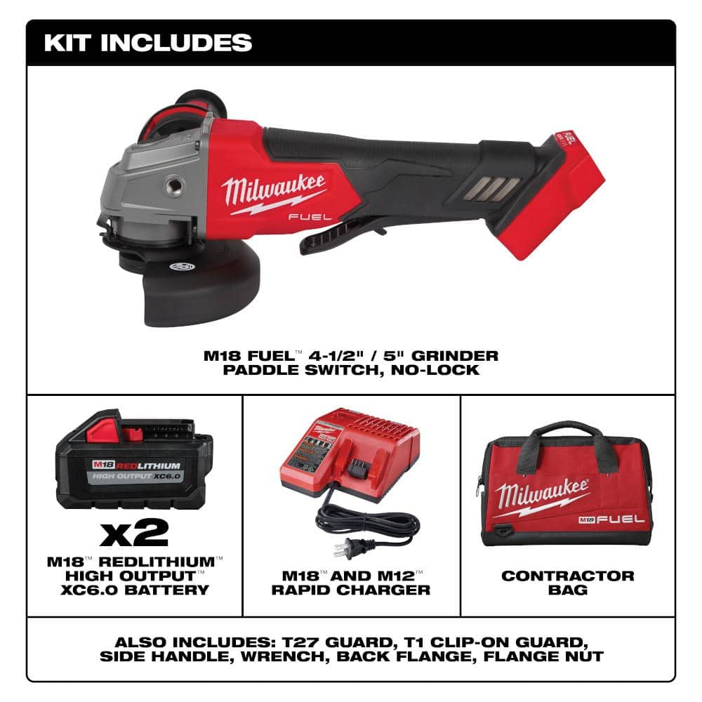 Milwaukee M18 FUEL 18-Volt Lithium-Ion Brushless Cordless 4-1/2 in./5 in. Grinder, Switch Kit w/M18 FUEL Grinder (2)