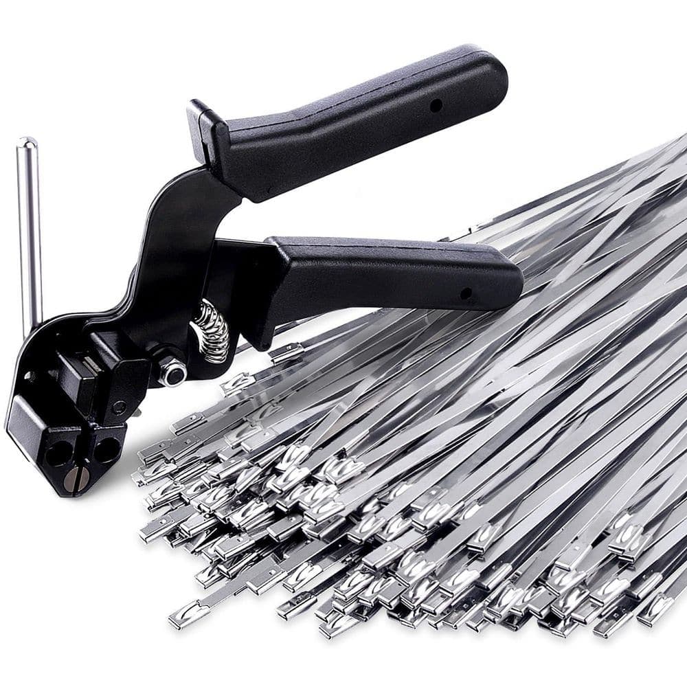 Laybus 1 in. x 0.8 ft. Stainless Steel Rebar Cable Tie Gun with 150-Piece Ties Special Tool for Fastenin, Cutting Metal Zip Tie (1)