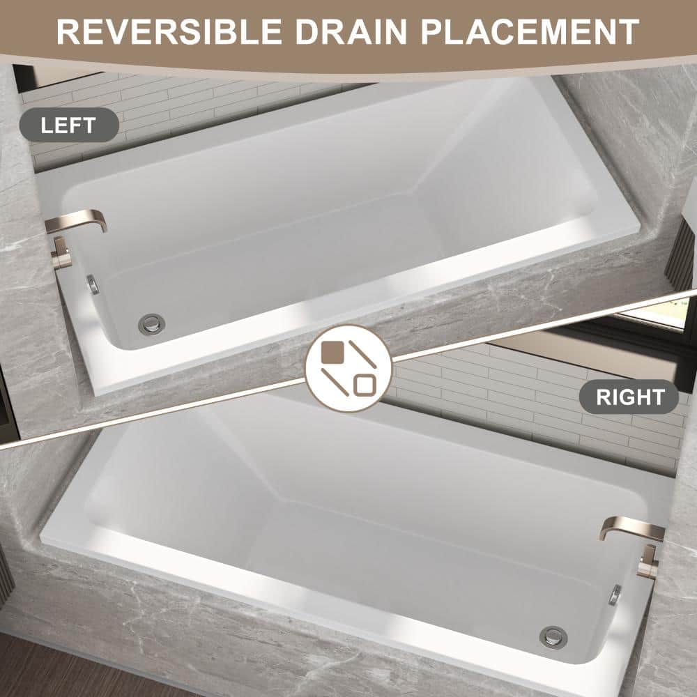 TCYO 66 in. x 31 in. Acrylic Drop-In Soaking Bathtub with Reversible Drain in Glossy White (3)
