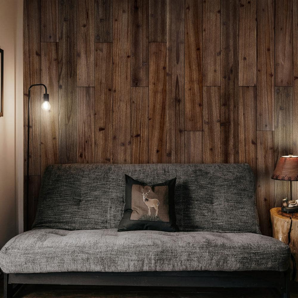 sunwings 1/3 in. x 3/8 ft. x 4 ft. Brown Solid Pine Wall Planks Rustic Barn Wood Finish Decorative Wall Paneling (10-Pack) (2)