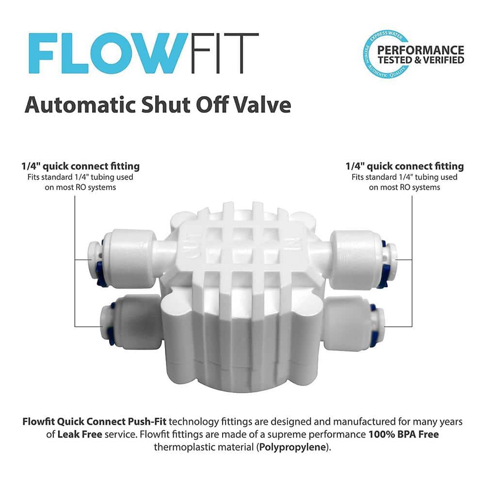 Express Water Automatic Shut Off Valve Quick Connect 1/4 in. Fittings for Water Filters/Reverse Osmosis RO Systems (2)