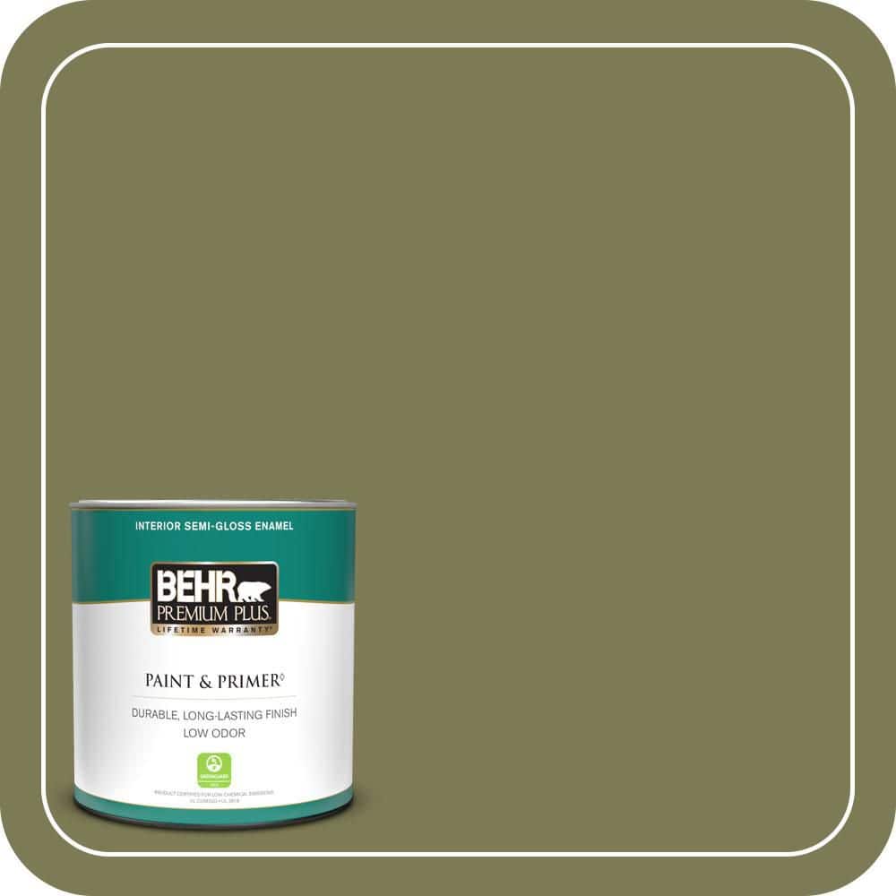 BEHR PREMIUM PLUS 1 qt. #S370-6 Seaweed Salad Semi-Gloss Enamel Low Odor Interior Paint & Primer