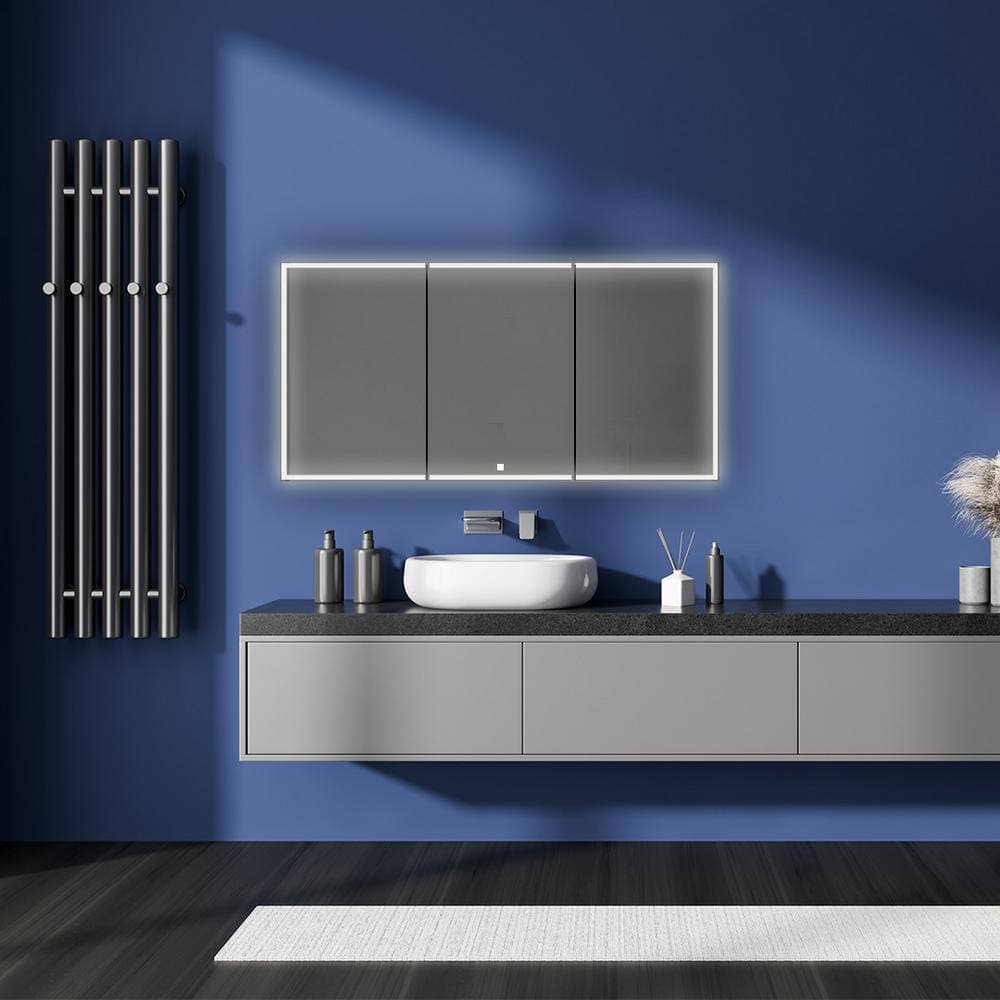 Aquadom Edge Royale 60 in. W x 32 in. H Rectangular Silver Recessed/Surface Mount Medicine Cabinet with Mirror and LED Lighting
