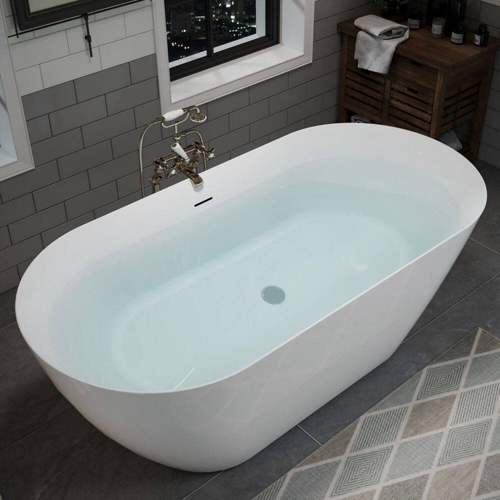 Ziyudura 30 in. Acrylic Freestanding Oval Soaking Bathtub with Center Pop-up Drain Glossy /Chrome (2)